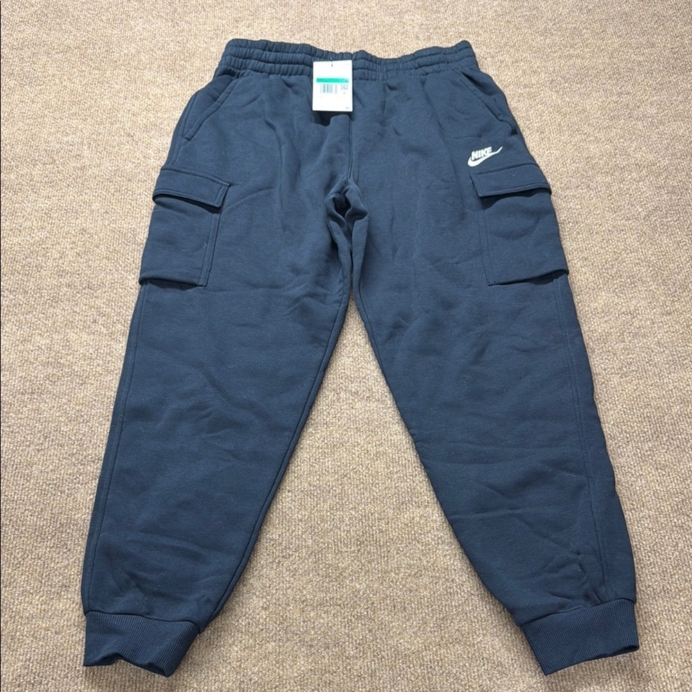 Nike Cargo Pants Kids women’s XL Black Cotton Fleece Drawstring NWT Standard Fit